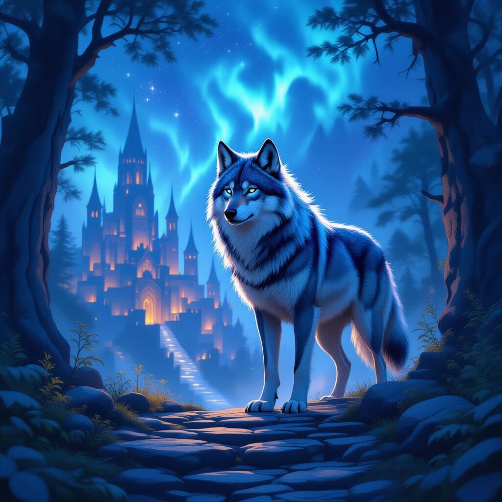 Nebula Wolf Guardian of Twilight City, Fantasy Art