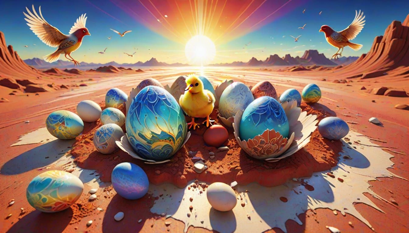 Vibrant Hatching Scene in Hyperrealistic Art