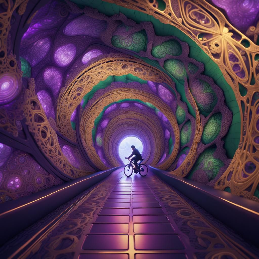 Bicycles in Fractal Vector Tunnel with Zentangle Patterns