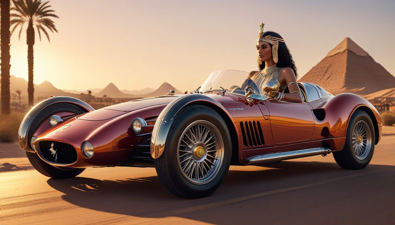 Egyptian Queen Drives Ferrari in Art Deco Style