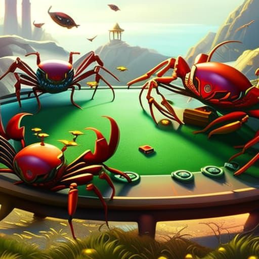 Crabs Playing Craps in Detailed Fantasy Style