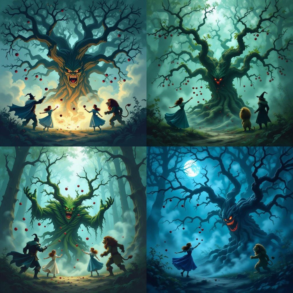 Haunted Forest Scene: Angry Tree Attacks Dorothy and Friends