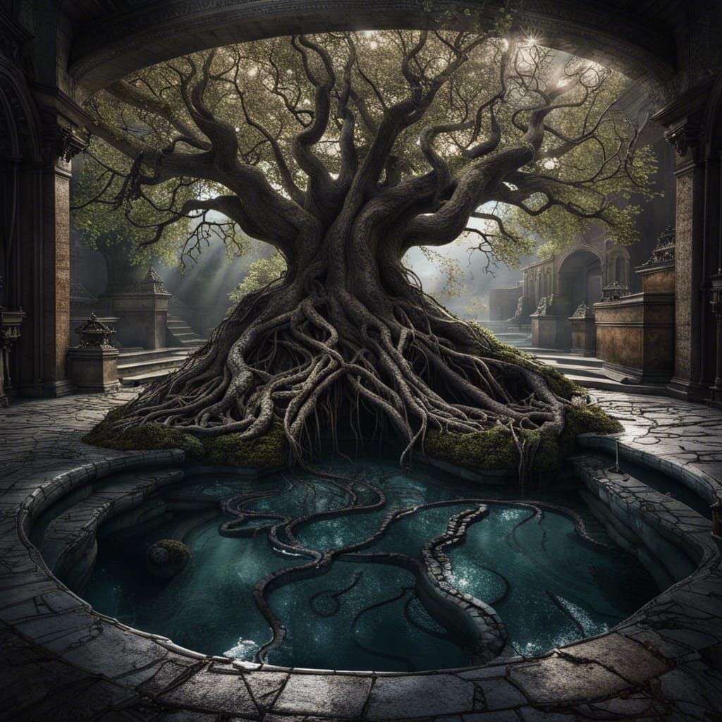 Runestone Vinegar Pool with Twisted Tree