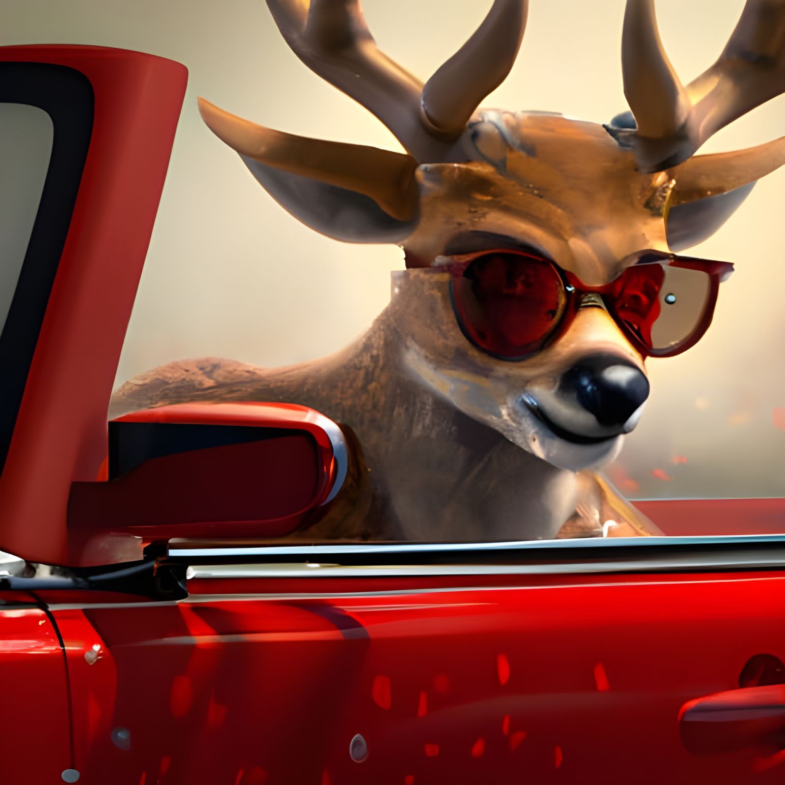 Reindeer in Sunglasses Driving a Sportscar