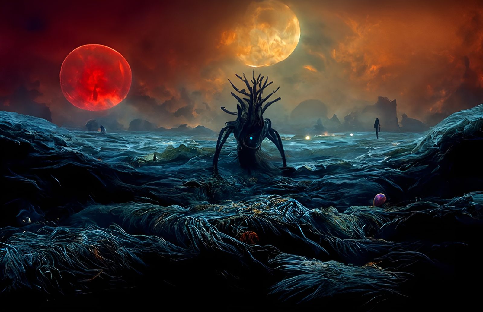 Eldritch Creature Emerges from Sea: Photorealistic Oil Paint...