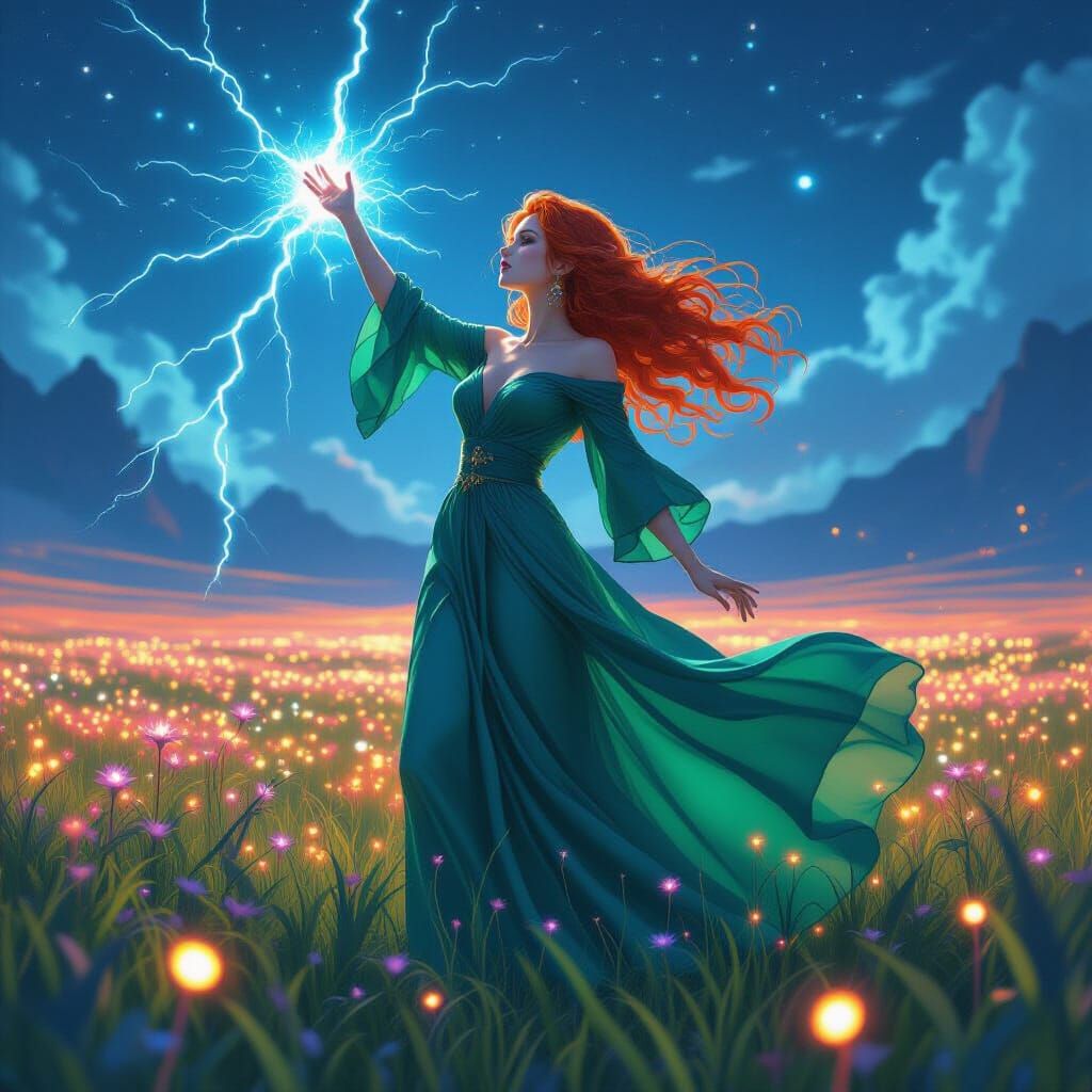 Anime Woman Summons Lightning on Alien Planet