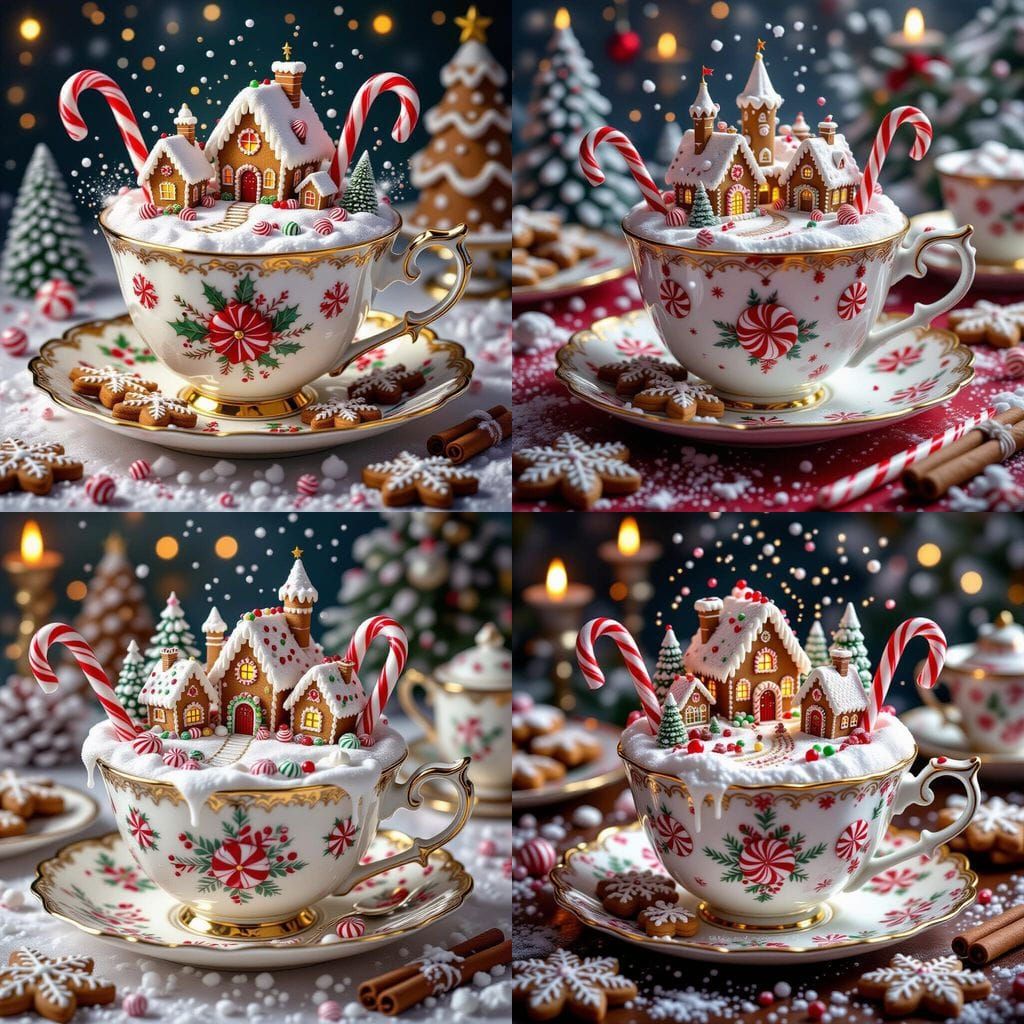 Detailed Teacup Reveals Gingerbread Village Kingdom