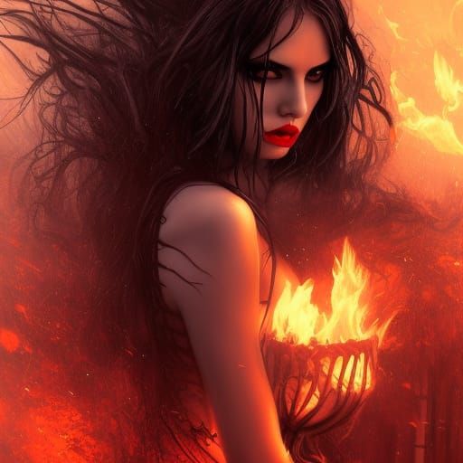 Gothic Fire Vampire: Ana de Armas in Fantasy Art