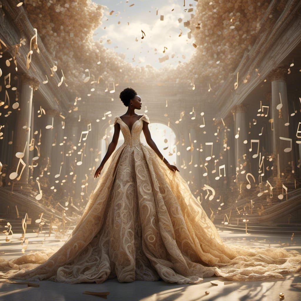 Musical Joy in Gown of Notes: Digital Painting