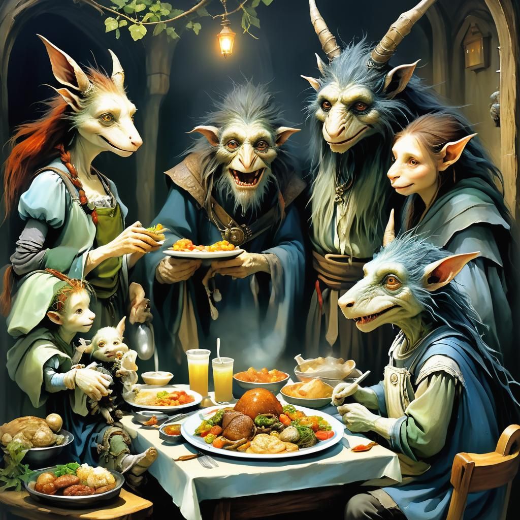 Storybook Creature Family Meal: Fantasy Illustration