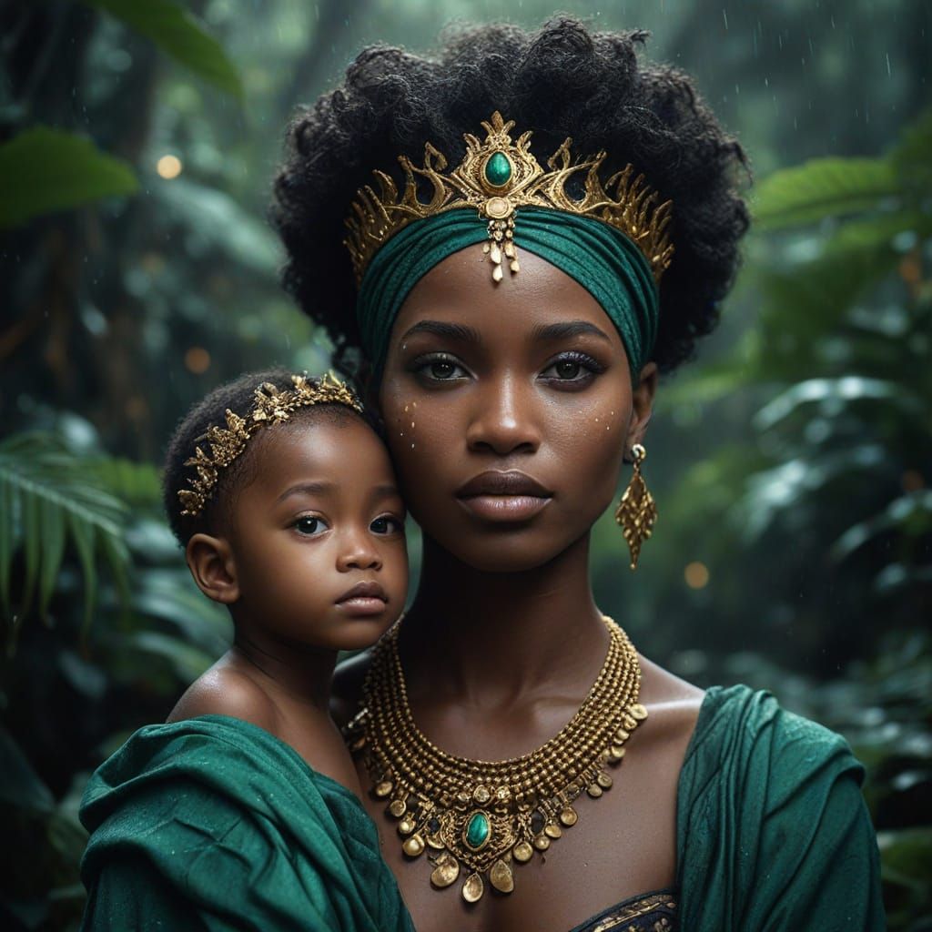 Surreal Portrait of African Royalty in a Lush Rainforest