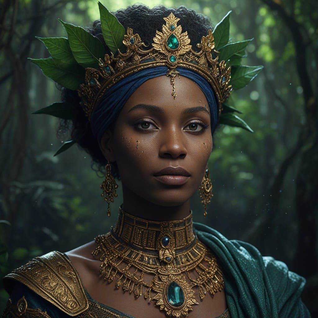 Enchanted African Goddess in Celestial Splendor