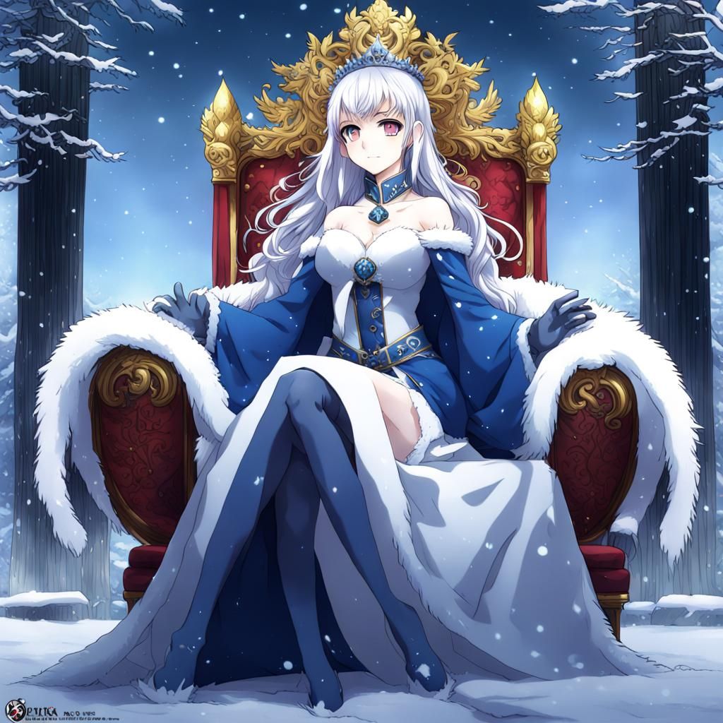 Winter Princess on Throne in Anime Style