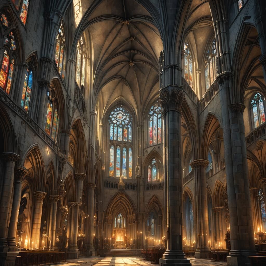 German Cathedral Interior in Gothic Art Nouveau Style
