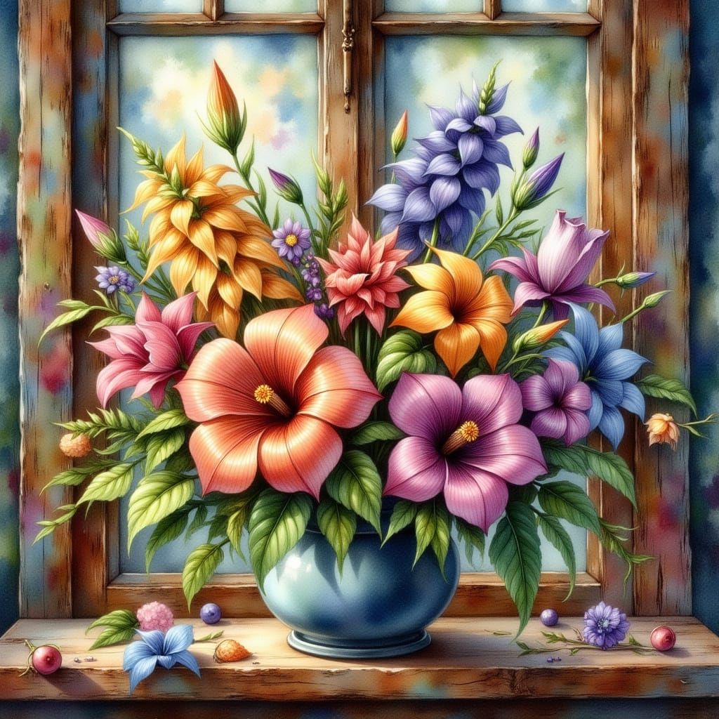 Vibrant Cuboid Flowers in Whimsical Watercolor Style