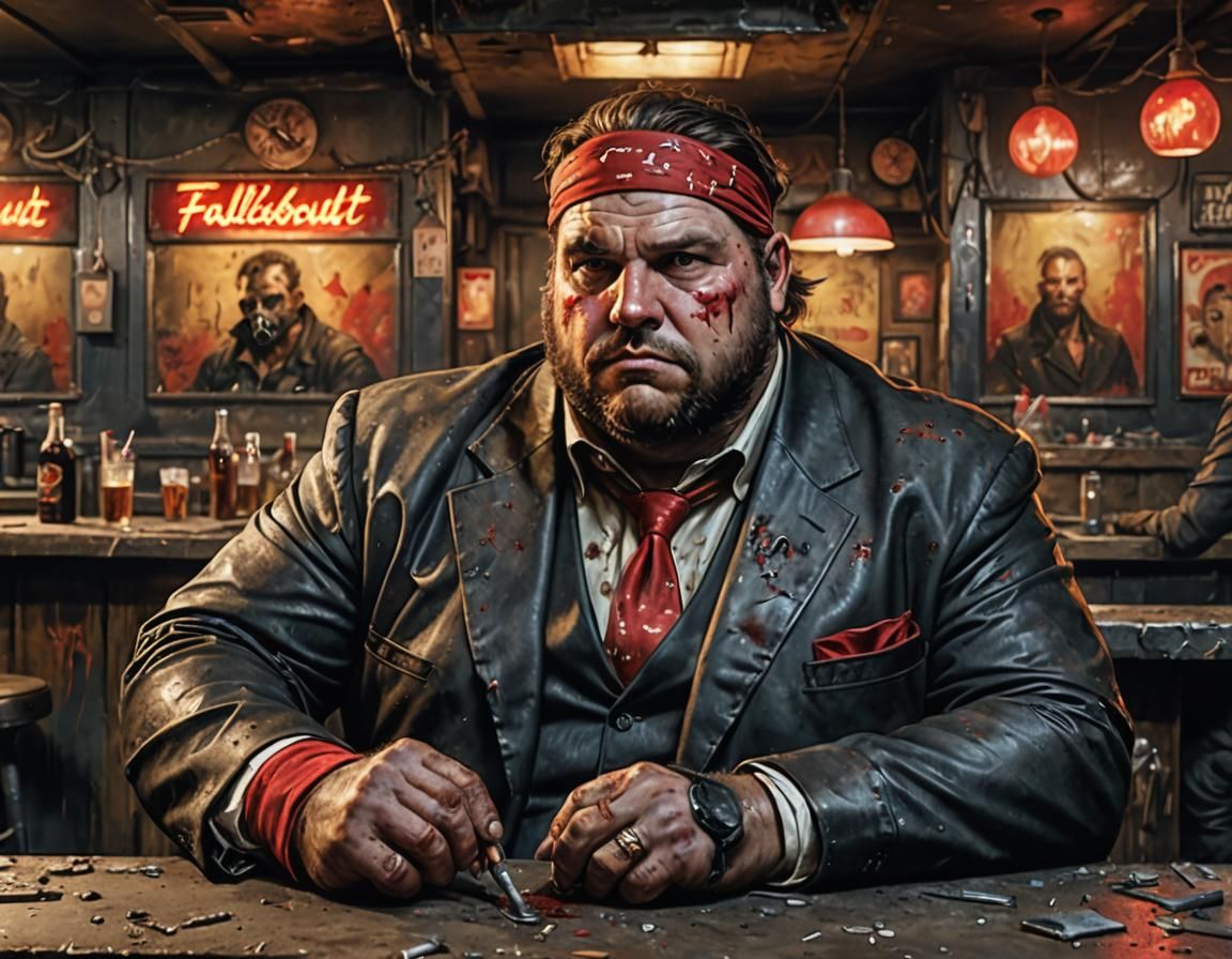 Obese Man in Post-Apocalyptic Bar: Airbrush Style
