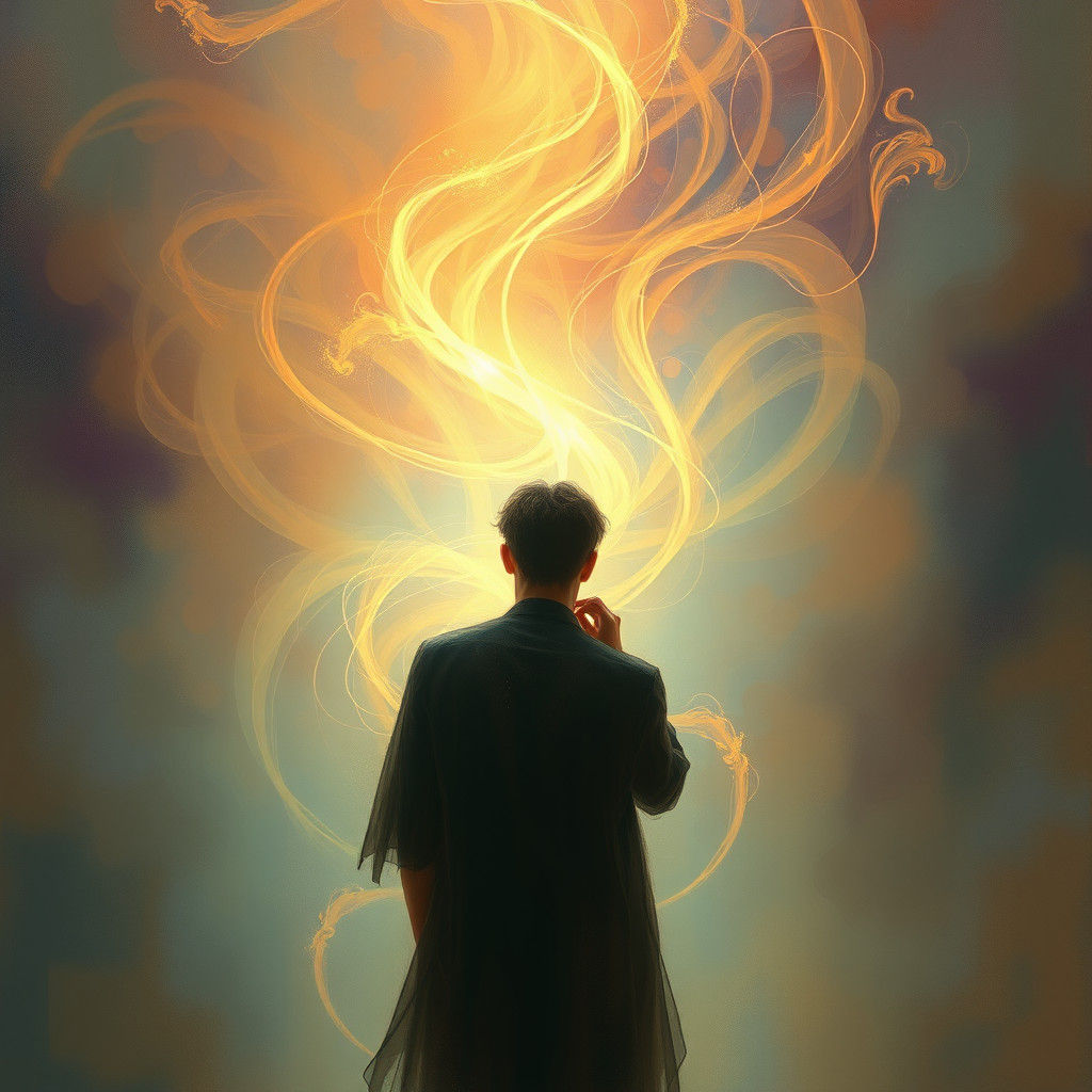 Introspective Figure Surrounded by Luminescent Aura