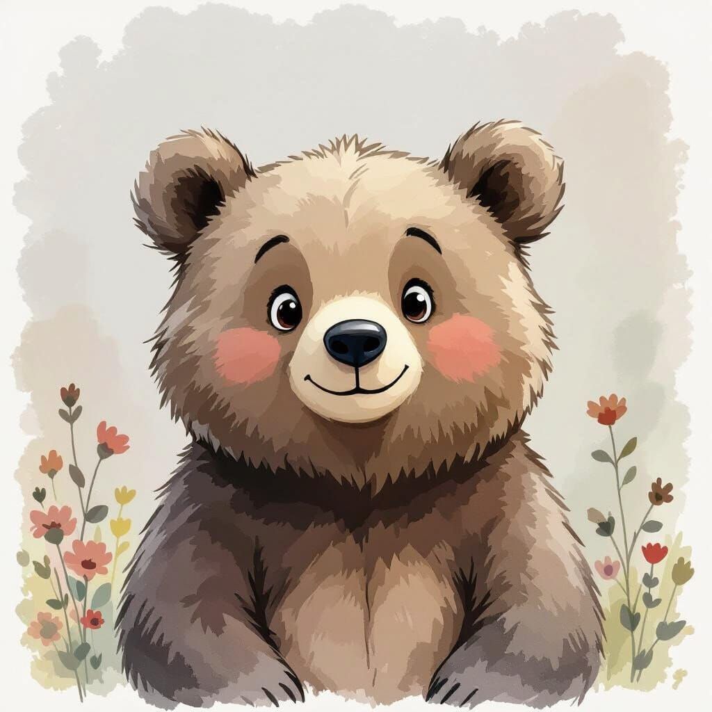 Cute Watercolor Bear for Nursery in Whimsical Style