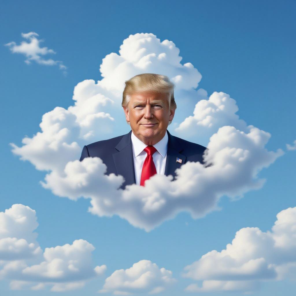 Donald Trump Amidst Clouds in a Sky Painting