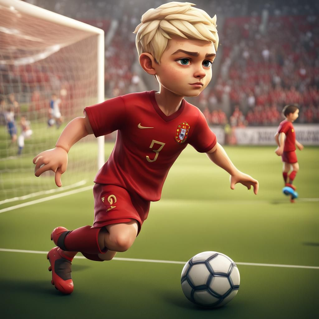 Chibi Soccer Player in Portugal T-Shirt, Digital Art