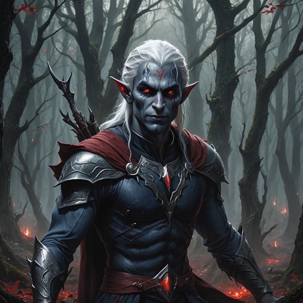 Sinister Drow Elf in Moody Forest
