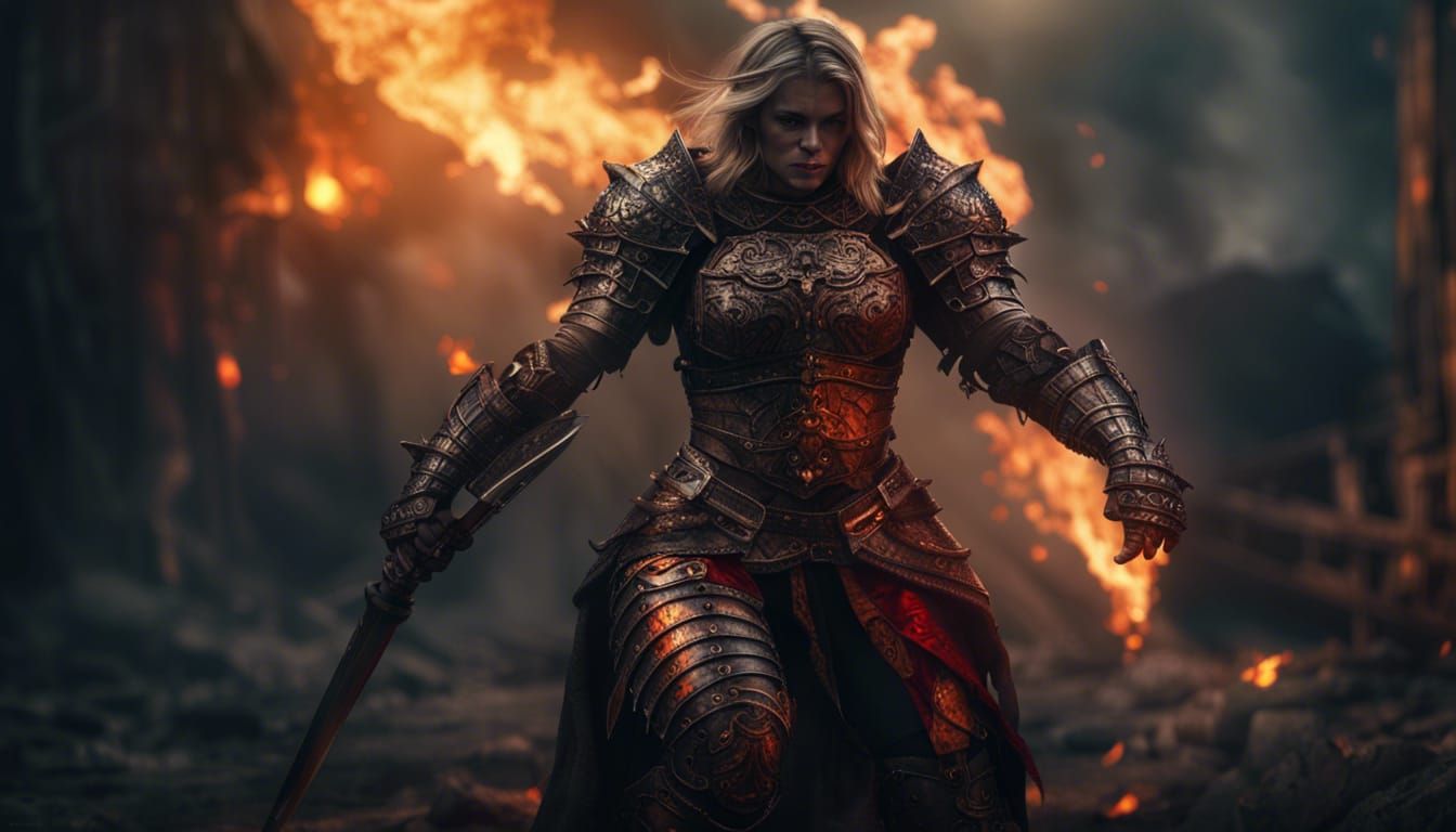 Epic Medieval Female Knight in Tihy Outfit