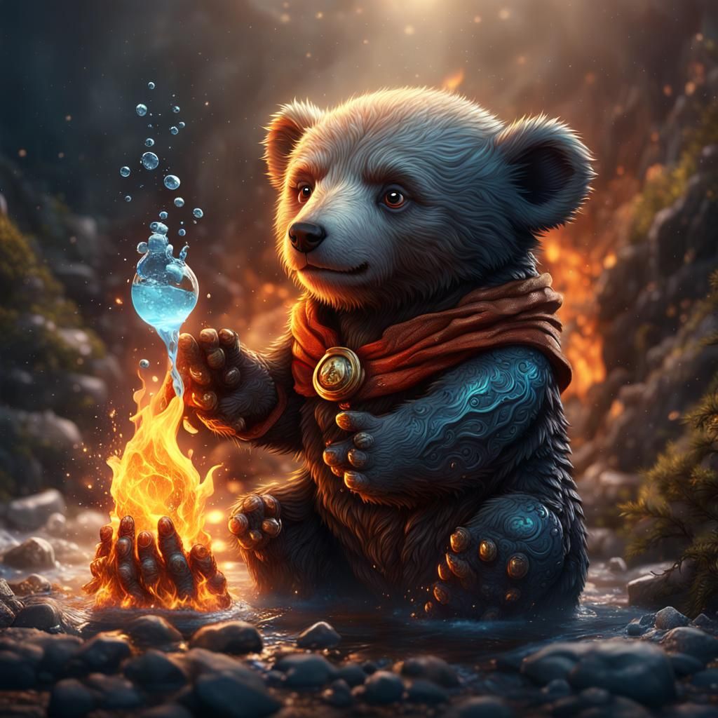 Elemental Bear Cub: Detailed Matte Painting