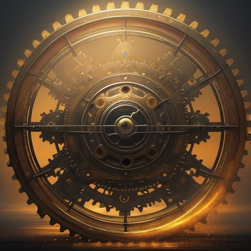 Surreal Oil Painting of a Glowing Heart with Wheels and Gear...