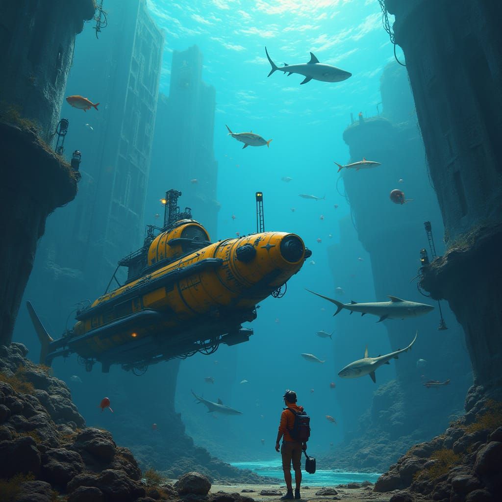 Futuristic Submarine Explores Dystopian Atlantis in Matte Pa...