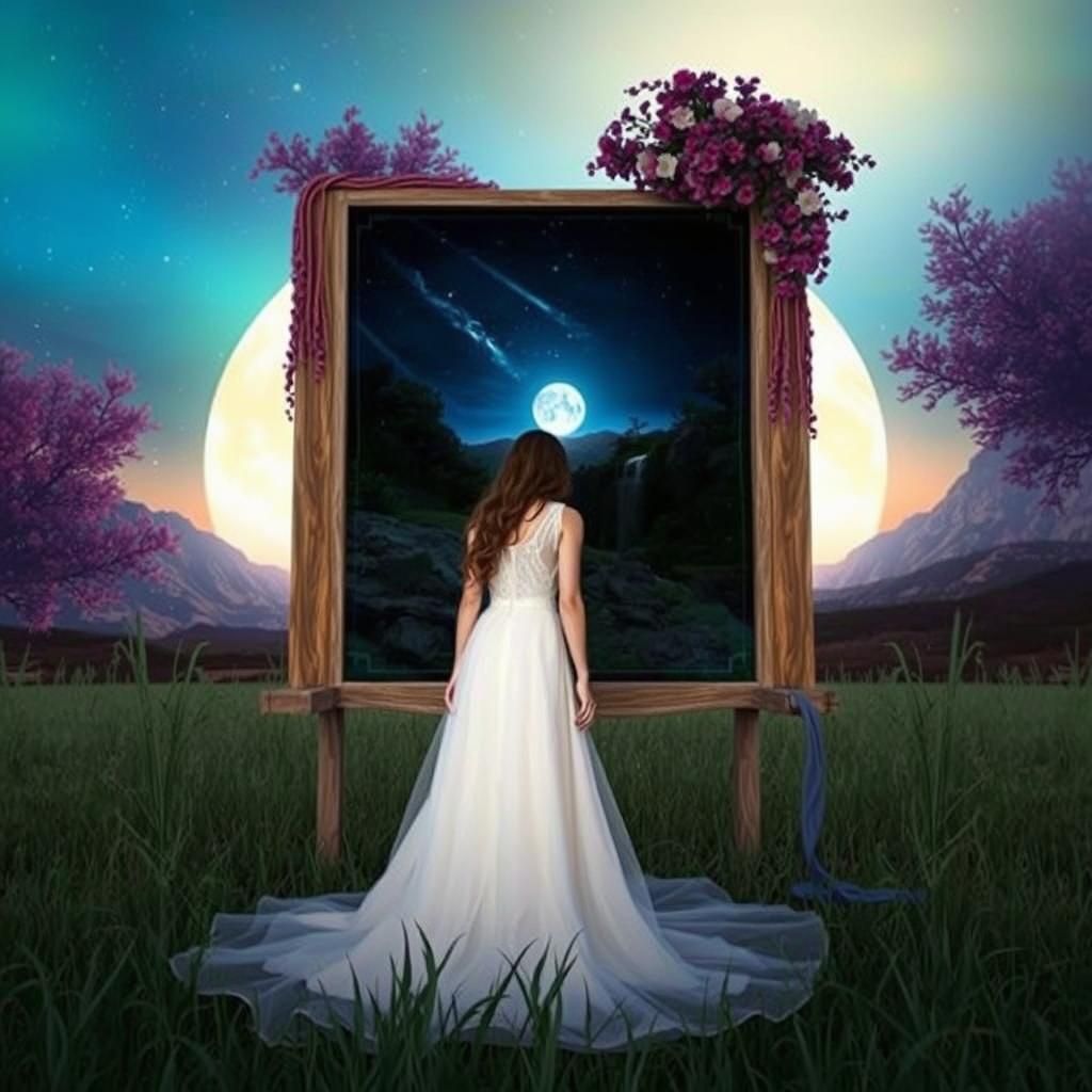 Woman Gazing at Moonlit Sky in 3D Render
