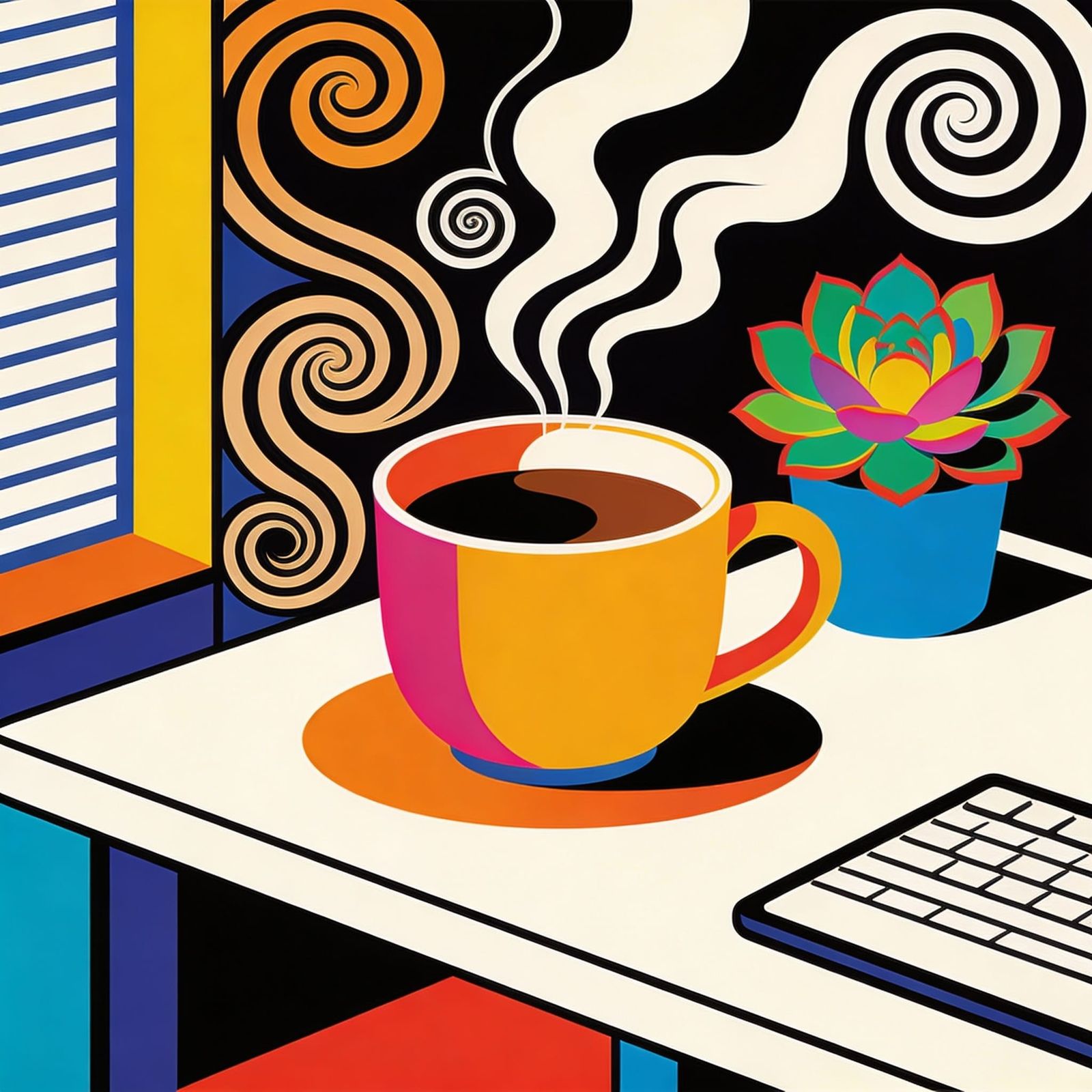 Abstract Coffee Cup on Desk in Flat Color Style