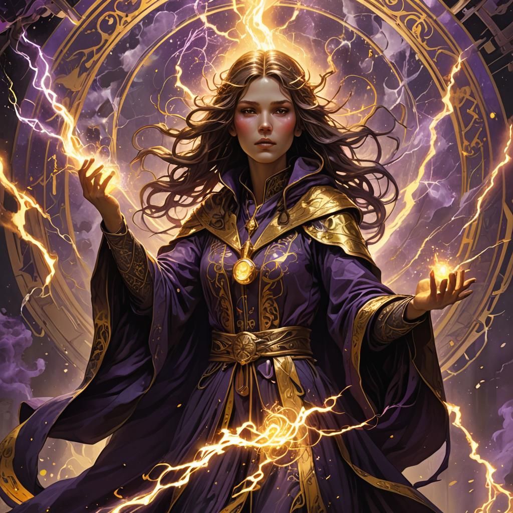 Fantasy Lightning Sorceress Concept Art in Art Nouveau Style