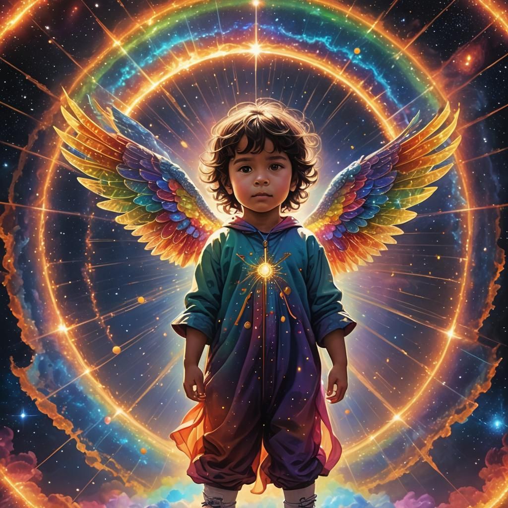 Celestial Child with Rainbow Flame Wings