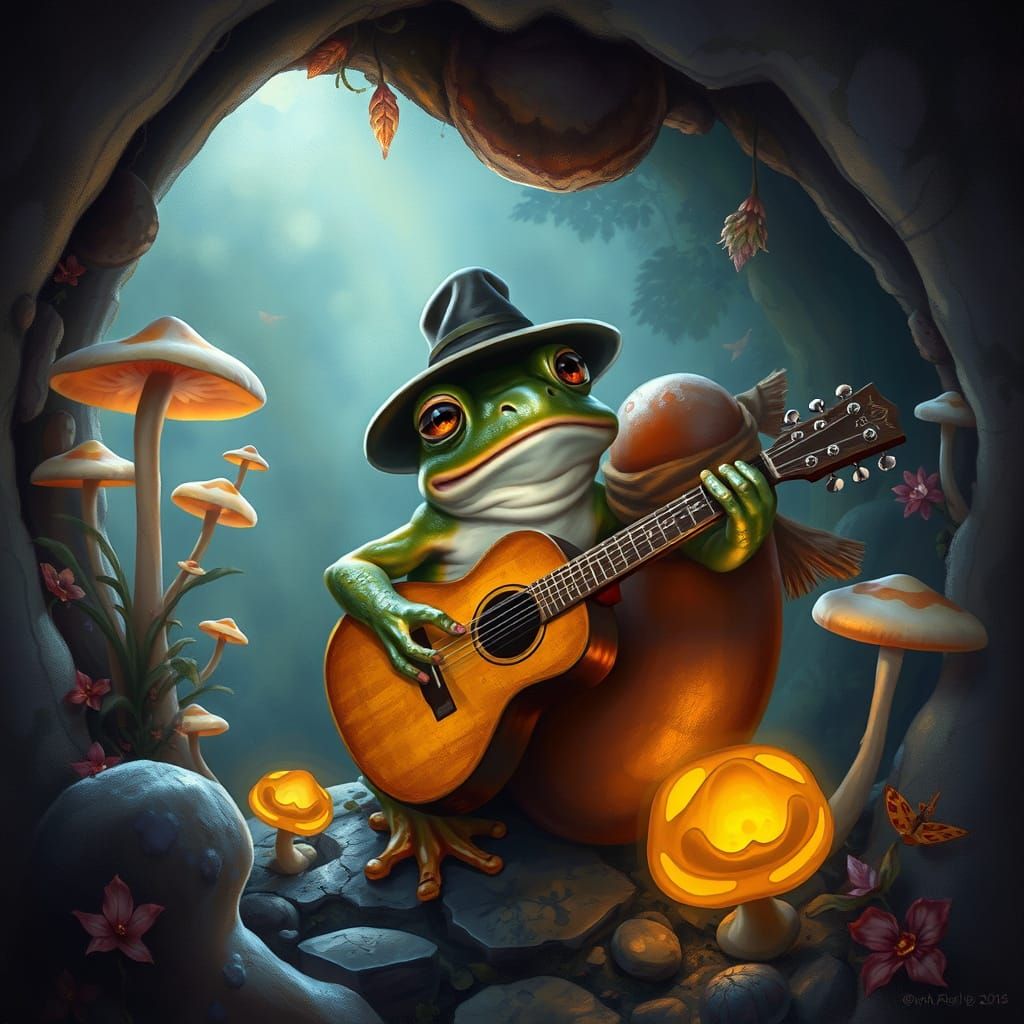 Bioluminescent Frog Serenade in a Hidden Grotto