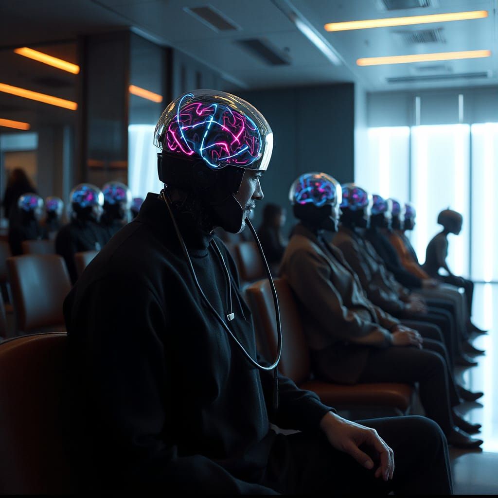 Cyberpunk Brain Connection: Humans Wired to Chairs