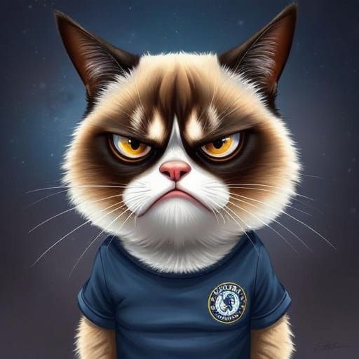 Grumpy Cat Digital Illustration with Exaggerated Frown
