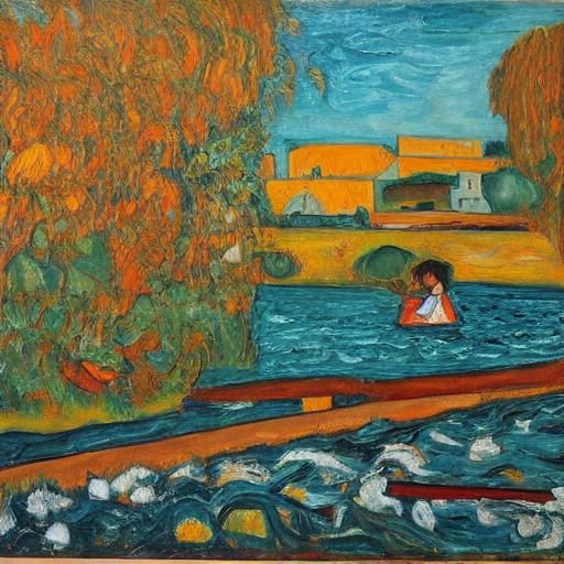 Girl on Dock: Expressionist Oil Painting