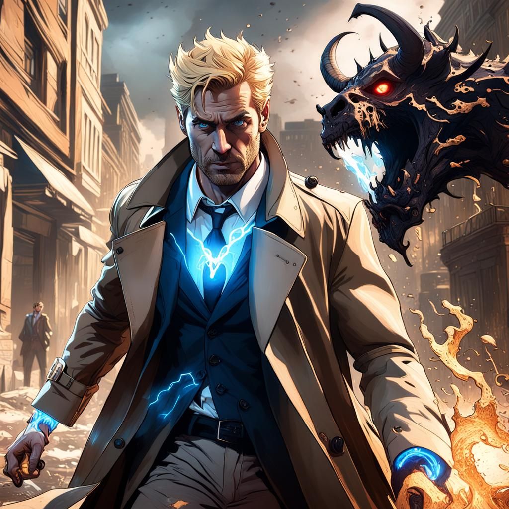 Constantine Battles a Demon in Detailed Digital Art