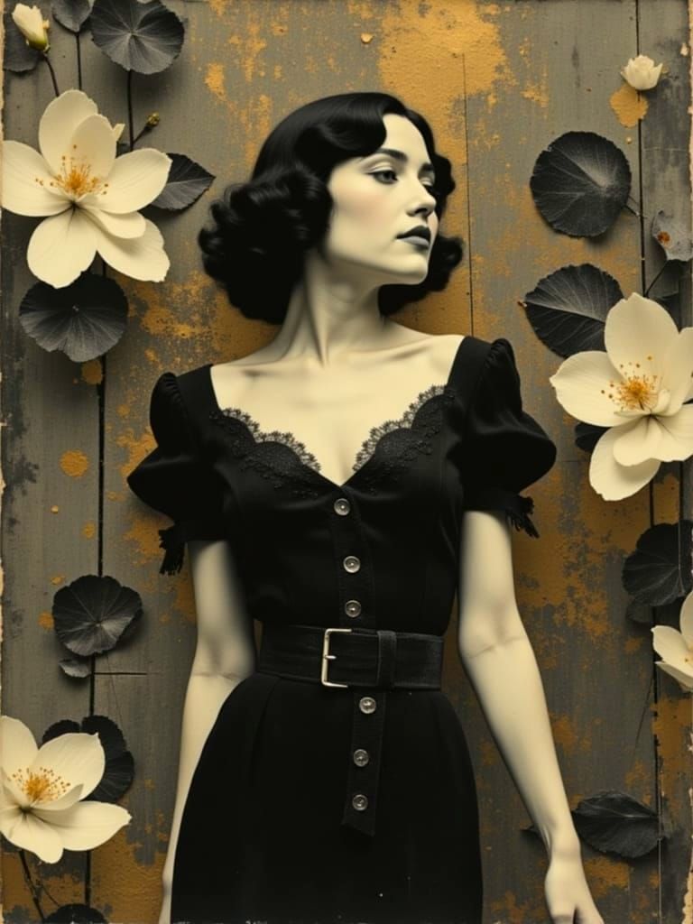 Nightclub Singer in Art Deco Impasto Floral Garden