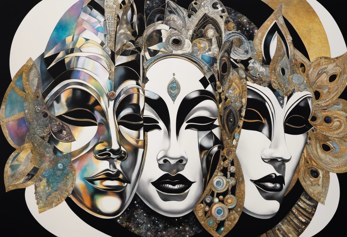 Bohemian Masks in Iridescent Collage Style