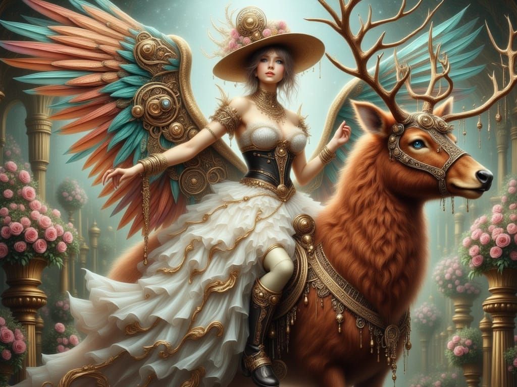 Ethereal Steampunk Beauty Rides Rococo Fantasy Wings