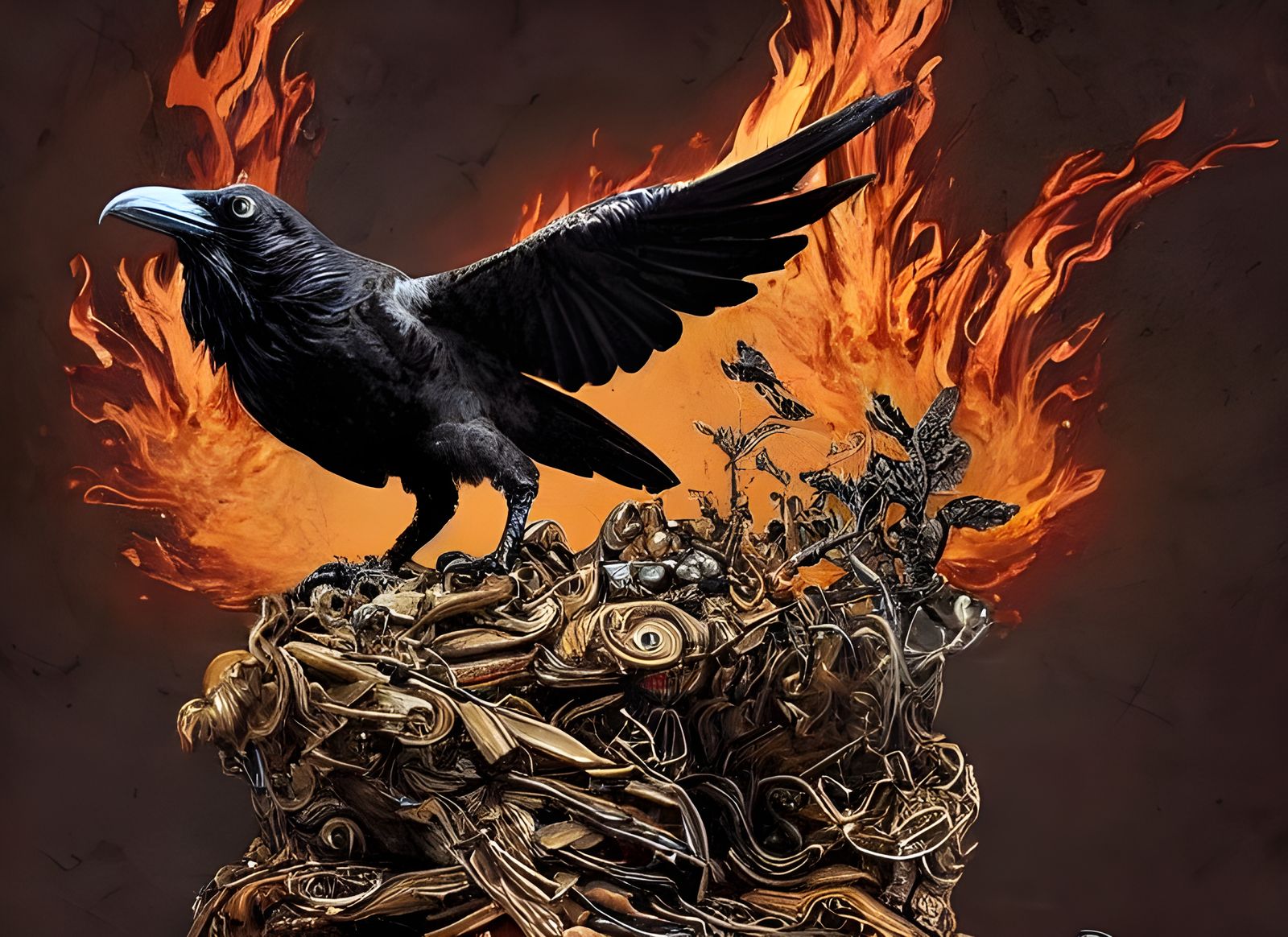 Raven Stealing Fire of Wisdom: Detailed Digital Art