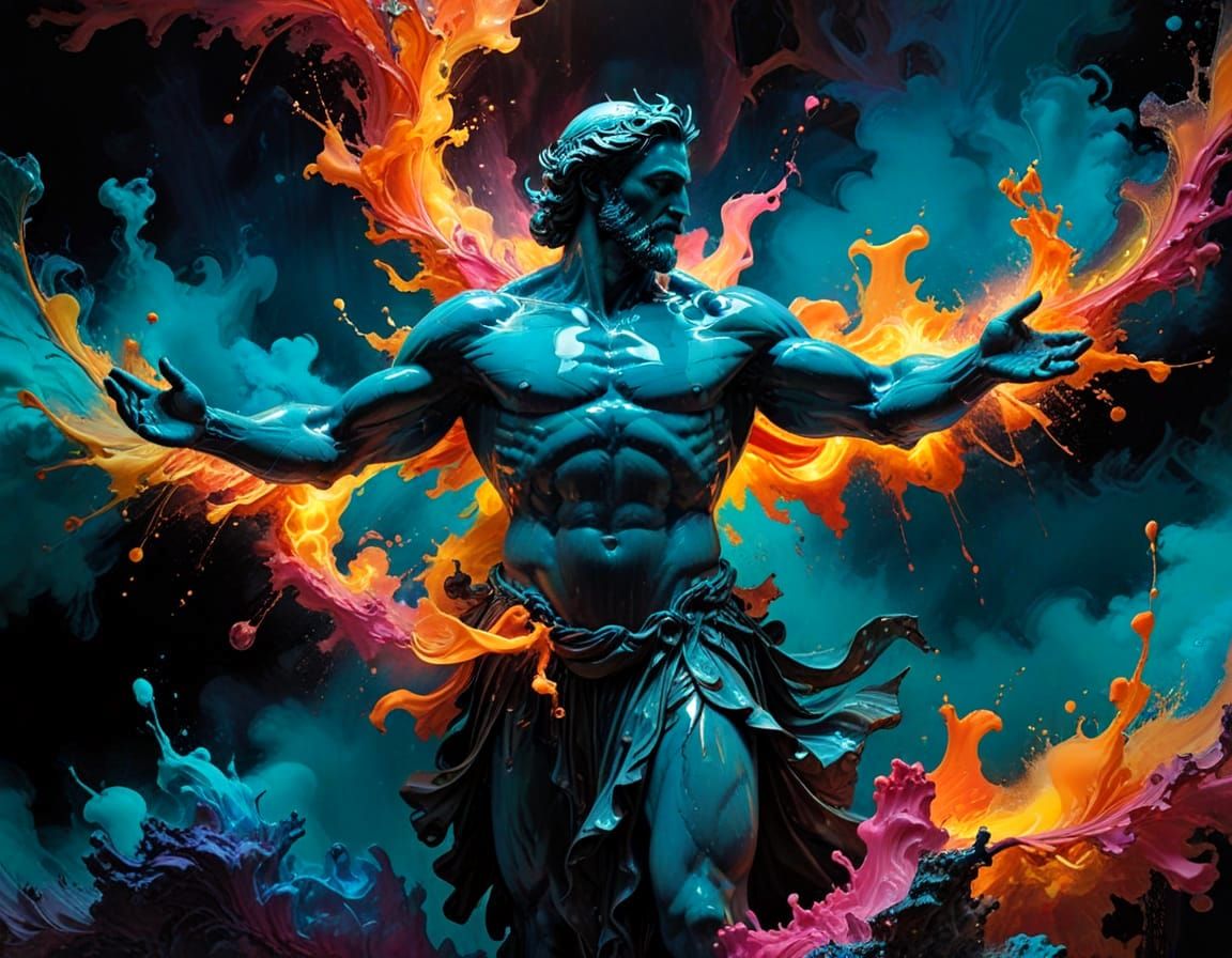 Surreal Zeus God of War in Kaleidoscopic Chiaroscuro