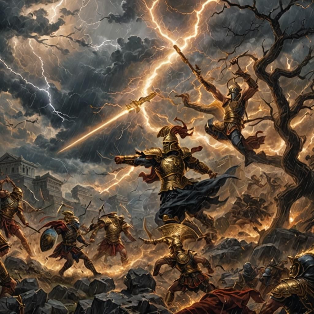 Boy in Greek Armor Faces Gods in Anime Style