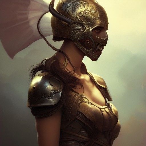Girl Warrior Portrait with Skull Helmet
