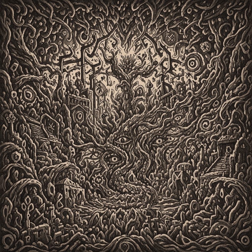 Monochrome Masterpiece: Chaotic Papyrus and Charcoal Art