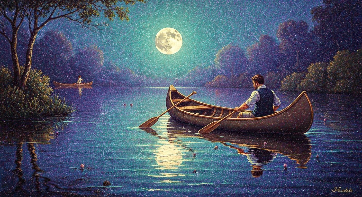 Serene River Canoe Ride Under Moonlight