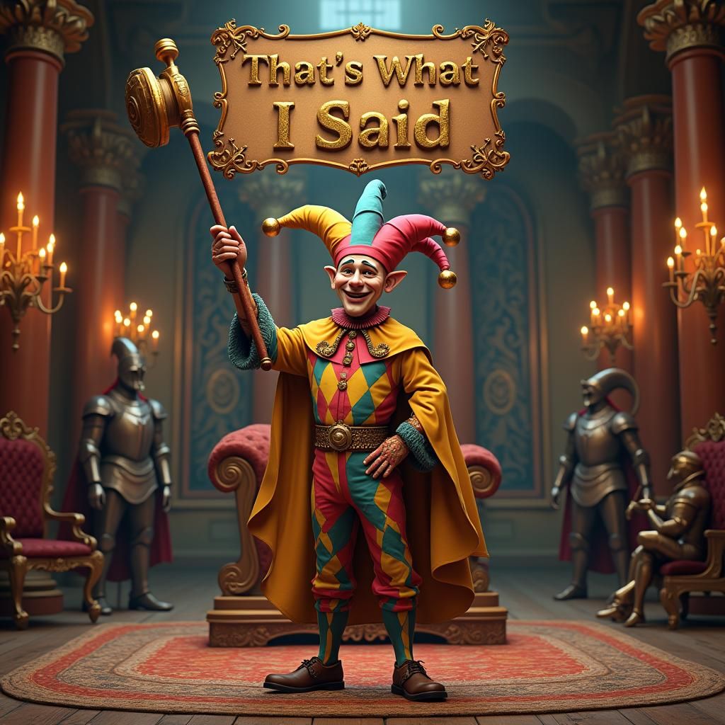 Medieval Jester in Ornate Throne Room