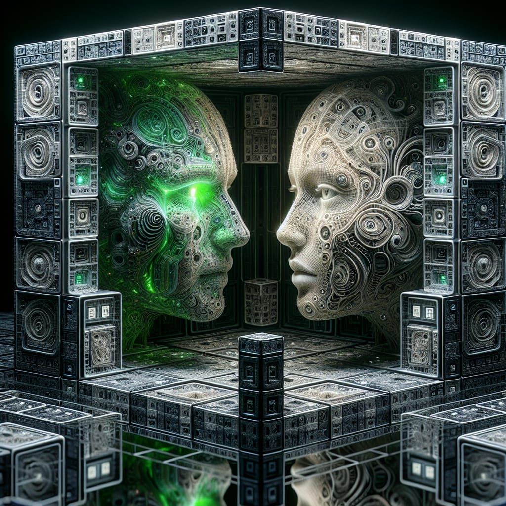 Surreal Robotic Faces in 3D Dark Fantasy Art