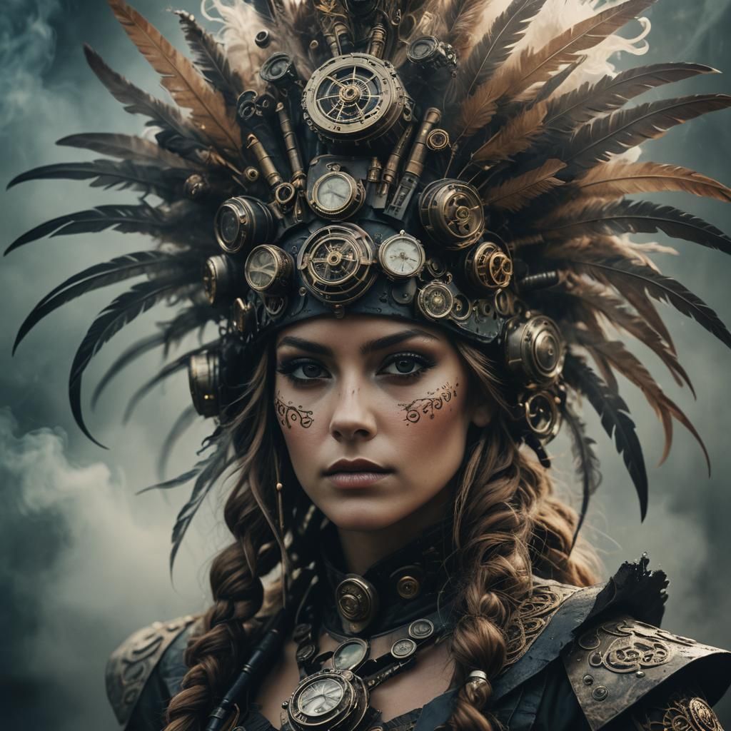 Steampunk Nature Goddess Portrait in Film Noir Style